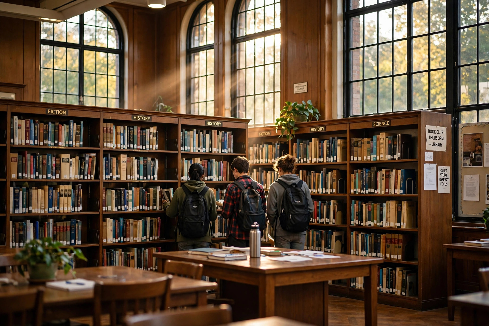 School library shelves