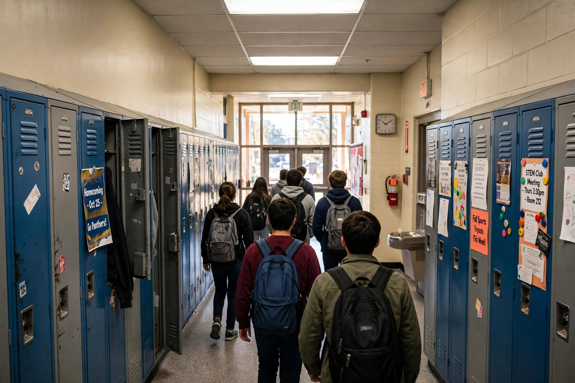 High school hallway with lockers